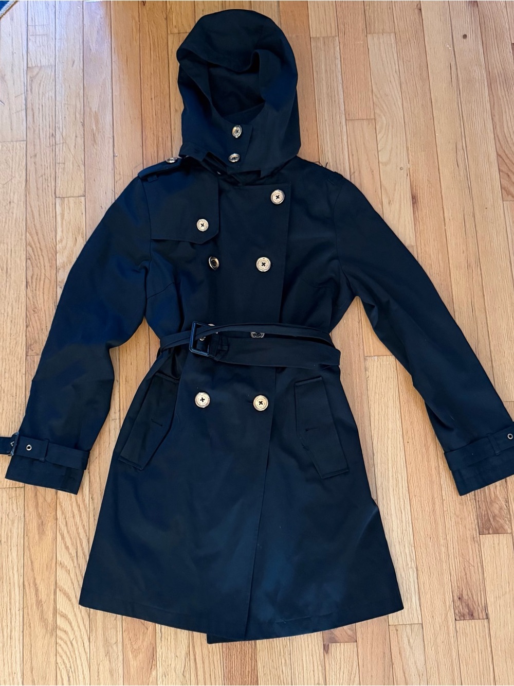 Michael Kors Women’s Double-Breasted Trench Coat, Black, Size Medium